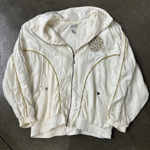 Lavon Jackets & Blazers - Vintage Lavon Jacket Womens Larg White Nylon Sequin Full Zip Windbreaker 80s 90s
